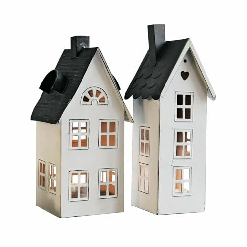 Loberon Laterne 2er Set Gunar - 2 Größen - Deko Windlicht für Teelichter - Kerzenhalter aus Lackiertem Eisen - Lichthäuser - Landhaus-Stil