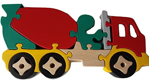 Holzpuzzle LKW handgemachte Betonmischer Maschine massivem Buchenholz Spielzeug Nutzfahrzeug Geschenk für Jungen aus Holz Autotransporter