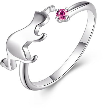 VIKI LYNN Katzenring Offen Verstellbare Ringe mit Cubic Zirkonia und 925 Sterling Silber Geburtstag Weihnachten Valentinstag Geschenke für Frauen