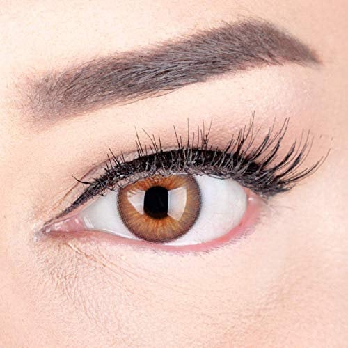 Sehr stark deckende und natürliche Braune Kontaktlinsen SILIKON COMFORT NEUHEIT farbig 'Elly Hazel' + Behälter von GLAMLENS - 1 Paar (2 Stück) - DIA 14 mm - ohne Stärke 0.00