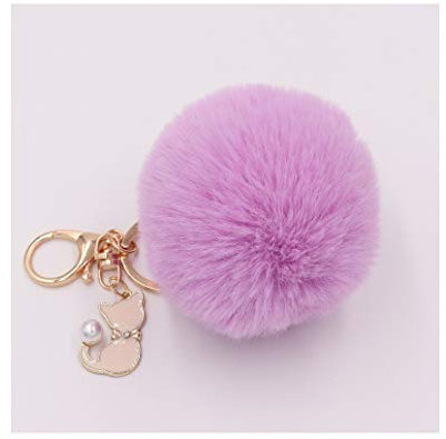 Porte-clés à motif chat et pompon violet