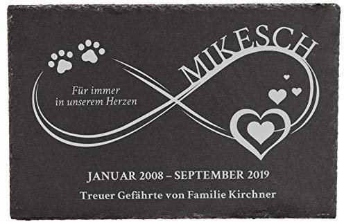 LAUBLUST Grabstein Katze - Gedenktafel Personalisiert mit Wunschtext - Ewig im Herzen | 3 Größen - Schiefer