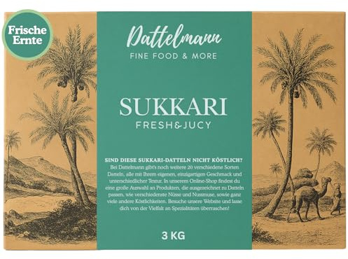 DATTELMANN® – Sukkari Datteln entsteint 3KG – 100% Natürlich & Extrazart – Ideal für Energy Balls, Riegel, Smoothies, Matcha & Shakes