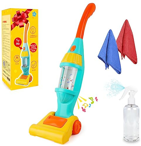 Kids Vacuum Cleaner Toy Set, Toy Vacuum Cleaner With Light Realistic Sounds & Whirling Stars, Pretend Role Play Household House Keeping Cleaning Play Set Learning Toys For Kids Toddlers Girls Boys Toy