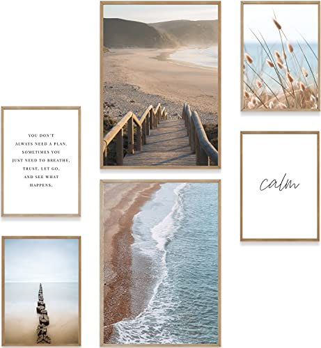 MUUDLY® Poster Set Meer – 6 moderne Wandbilder mit Küstenmotiven (2×A3, 4×A4) – Stilvolle Bilder fürs Wohnzimmer, Schlafzimmer – Maritime Wanddeko ohne Rahmen