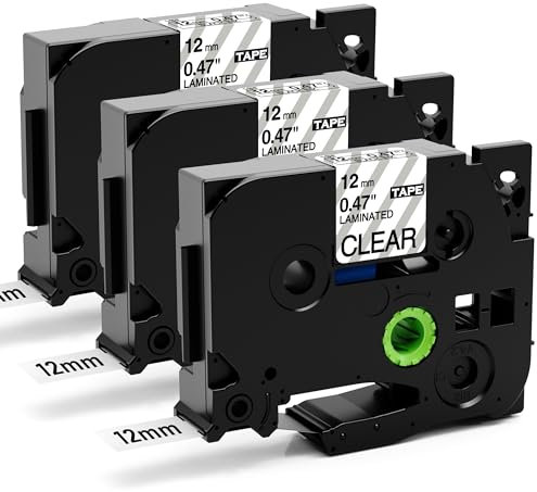 Aken Kompatibel mit Brother TZe-131 TZe131 TZ 131 Schwarz auf Transparent P touch Schriftband 12 mm 0.47 - Für Ptouch Beschriftungsgerät H110 H105 1000 1005 1280 D400 Cube, 3x
