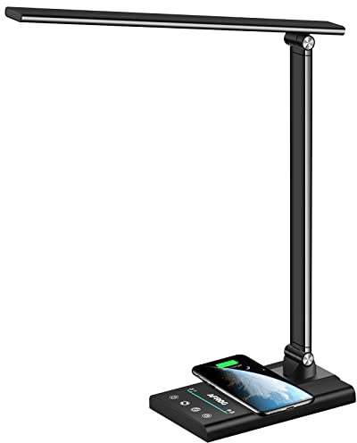 AFROG 5th Gen Multifunctional LED Desk Lamp with 10W Fast Wireless Charger, USB Charging Port,1800Lux Super Bright,5 Lighting Mode,7 Brightness, Touch Control, Auto Timer, 15W Office Table Lamp