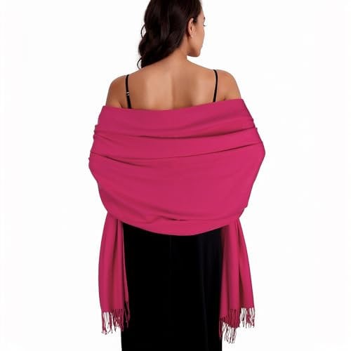 Pashmina - Bufanda de invierno para mujer, chales y envolturas para vestidos de noche, chal grande y suave de boda, rosa fucsia, talla única