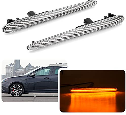 Vollbernsteinfarbenes LED-Seitenblinker-Blinker-Kit Kompatibel mit 2010-2020 Alfa Romeo Giulietta Schrägheck Typ 940 Seitenmarkierungs-Blinker-Montagelampe Klare Linse