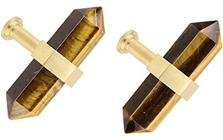 mookaitedecor 2 Stück Tigerauge Doppelte Kristallpunkte Schubladenknöpfe mit Schrauben, Dekorative Stein Schrankgriff Züge für Kommode Schrank Küche Dekor