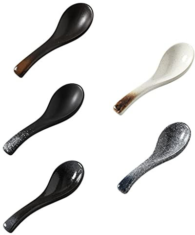 Luxshiny 5 Unidades de Cucharas de Sopa de Cerámica Chinas Japonesas Cucharas de Sopa de Arroz Cuchara de Gachas de Porcelana para Fideos de Ramen Cuchara de Aperitivo Pequeña