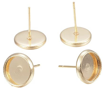 Craftdady 100 Stück Edelstahl Ohrstecker Cabochon Fassung Post Cup Lünette Tray Blank Ohrringe Fit für 8mm Bulk für Schmuck Geschenke Herstellung, hellgoldfarben