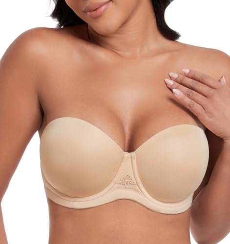 DotVol Women's Multiway Strapless Bra Plus Size Full Figure Underwire Contour Pretty Back Bra(Beige,42D)