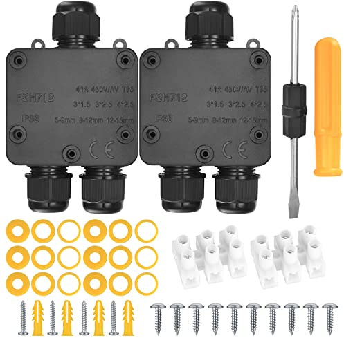 Scatola di Giunzione Impermeabili IP68, 3 Vie Scatola di Derivazione Esterna, Cavo Connettore Interno Esterno per 4mm-14mm - Nero
