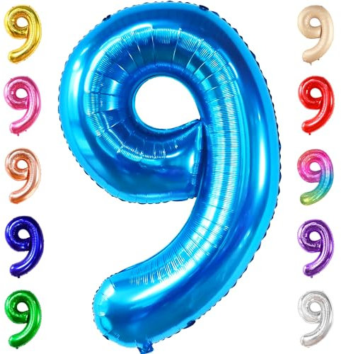 KatchOn, Riesiger blauer Luftballon Nummer 9 – 40 Zoll | Blauer 9-Ballon | 9. Geburtstagsballon für 9. Geburtstagsdekorationen | 9 Luftballons für Geburtstagsparty-Dekorationen | 9-Zahlen-Ballon