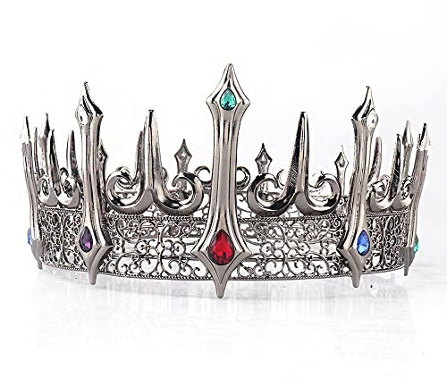 winvin Kristall-Tiara für Hochzeit, Königin, König, Abschlussball, runde Krone für Abschlussball, Party, Weihnachten, Halloween-Kostüm, Schwarz