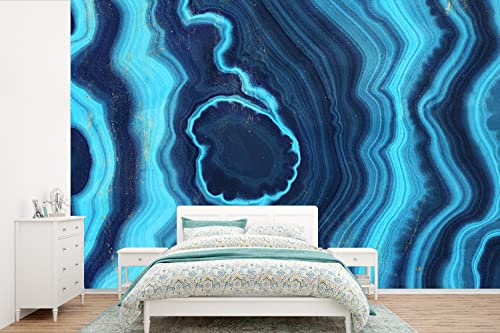 Selbstklebend Tapete Wandpapier Wandaufkleber Fototapete Tapeten Wanddeko 525x350 cm Achat - Neon - Blau - Edelstein
