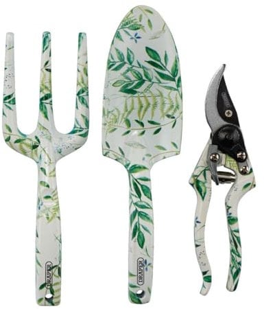 Draper Garden Tools Set-3 Piece | Hand Trowel, Fork & 205mm Bypass Secateurs | Floral Pattern Gardening Hand Tools | Heavy Duty Garden Acessories | Carbon Steel Blades | 08994