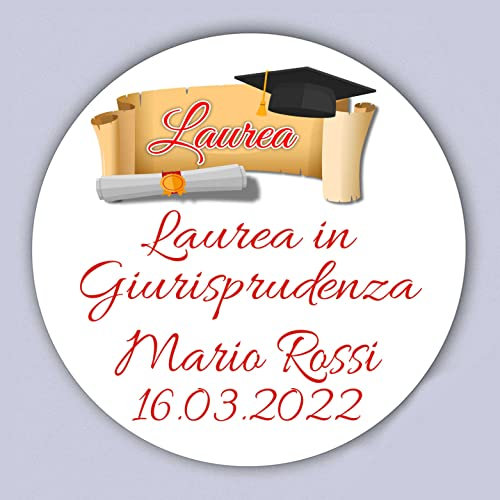 100 Tag Adesivi personalizzati Laurea, PERSONALIZZALO QUI con nome, data, etichette adesive per inviti, scatolini, sacchetti, bomboniere, regalini (Pergamena)