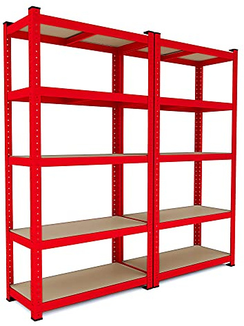 Arreditaly 2 Regale aus Metall und MDF, hohe Tragkraft bis 875 kg, mit 5 verstellbaren Regalböden, ideal für Garage, Werkstatt, Keller, Schuppen, Lager, modulares Design, 180 x 90 x 40 cm (rot)