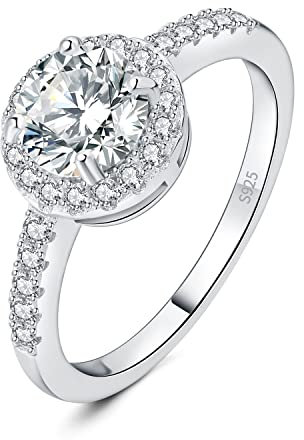 JewelryPalace Klassisch Rundschliff 1ct Zirkonia Halo Promise Ring Damen, Schmuck Set, Verlobungsring Damenring Silber 925 mit Stein für Frauen, Simulierte Diamant Jubiläum Eheringe Silberring 51