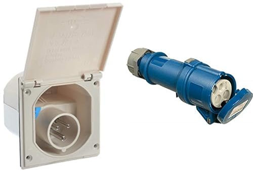 as - Schwabe Camping CEE-Caravan-Einspeisungsstecker & Camping CEE-Kupplung Caravan, 230 V / 16 A Outdoor Kupplung mit Schraubanschlüssen, Tauschbarer Stecker für Wohnwagen und Wohnmobil, Blau I 60471
