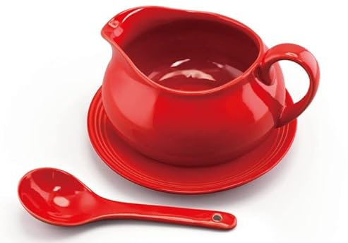 Zenvy Sauciere | Keramik Rote Sauciere Set (680 ml rot)
