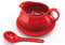 24 Oz Gravy Boat | Ceramic White Gravy Dish Set | Includes Gravy Boat, Saucer and Spoon (Red)