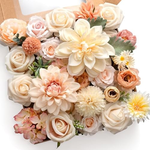 Mocoosy Surtido Seda Flores Artificiales, Flores sintéticas Mixtas Rosas peonía Dalia con Tallo para DIY artesanales Ramos de Boda,centros de Mesa,Flore de Pastel,arreglos decoración de hogar Fiesta