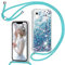 TUUTPU Handyband für iPhone XR Hülle mit Band, Glitzer Treibsand Handyhülle mit Kordel zum Umhängen Transparent Stoßfest Schutzhülle mit Kette Schnur, Quicksand Necklace Case in Blau