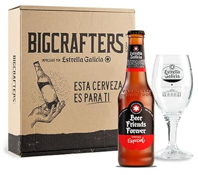Estrella Galicia Edición Frases Especiales con copa Atlántica - Una botella de cerveza de 33cl + Copa - Ideal para regalar (Beer Friends Forever)