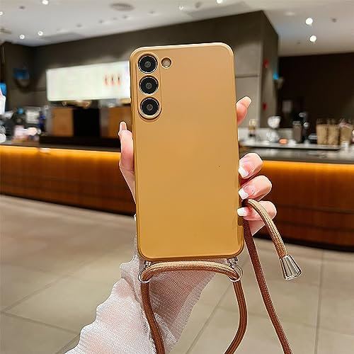 Emlivi Samsung Galaxy A54 5G Handykette Hülle Necklace Handyhülle Umhängeband Handykordel Schutzhülle, Weich Silikon TPU Bumper Cover mit Stylische Band Kette Case für Galaxy A54, Braun