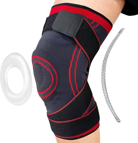ALMIMASA Rodillera Para Menisco Y Ligamento De Compresión Con Almohadilla De Silicona Para La Rótula, Estabilizadores Laterales Y Cinta Elástica Para Una Máxima Estabilización Y Seguridad. (XL)