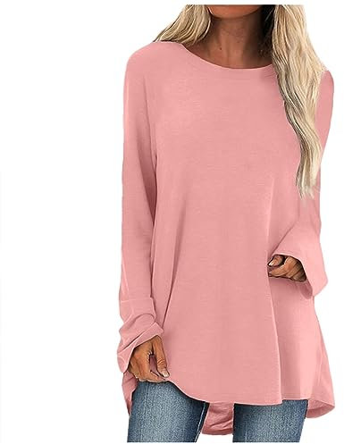 Damen Herbstmode Lose Shirts Festliche Elegant Pullover Tunika Oberteile Bluse Oktober Rundhals Oversize Langarmshirt Rosa Lustige Blusen 2023 T-Shirts Druck Tops