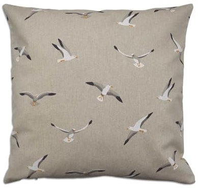 Kissenbezüge Ilma mit Möwen – hochwertige Baumwollkissen | weiche Landhaus-Kissenhüllen maritim | Baumwoll-Zierkissen in natur für Wohnzimmer, Hotel und Ferienhaus quadratisch 40 x 40 cm