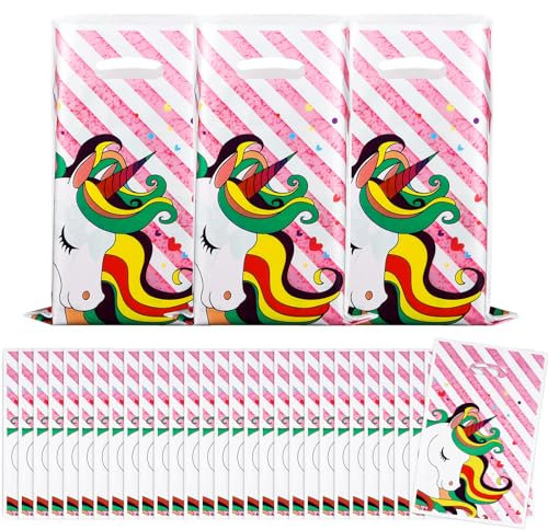 ASTARON Party Bags 30 Stück bunte Einhorn-Partytüten für Kinderpartys, Partyzubehör für Mädchengeburtstage und Babypartys, Plastiktüten für Partygeschenke, Einhorn-Partydekorationen
