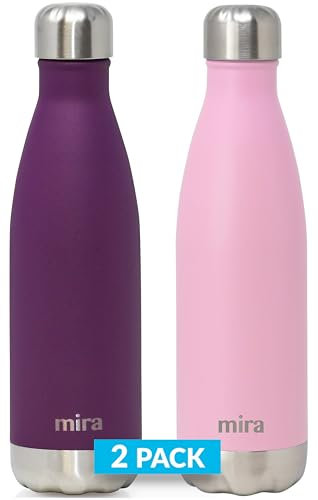 MIRA Brands 2 Pack 17 Oz Cola Shaped Insulated Stainless Steel Water Bottle - Double Walled Vacuum Insulated Thermos Flask - Metal Sports Bottle - Iris & Rose Pink