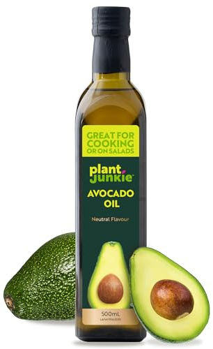 Plant Junkie Naturally Refined Avocado Oil - Neutral Flavour Cooking Oil - Perfect for Keto and Paleo Cooking, Baking and Salad Dressing - 500ml