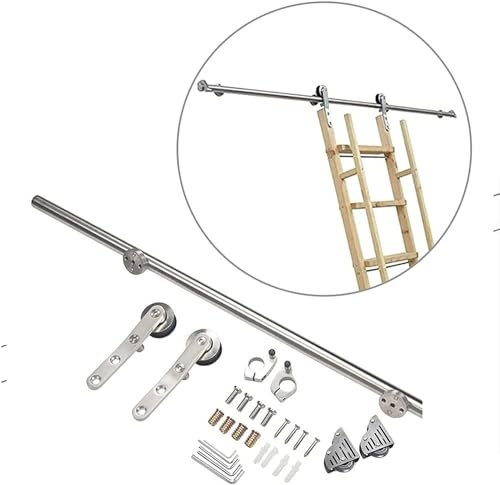 Rollleiter-Hardware – Bibliotheks-Schiebeleiter-Hardware-Kit, Edelstahl-Rollen-Bücherregal-Hardware-Kit, Schiebeleiter-Schienen-Hardware, mit Bodenrollrädern (Größe: 100 cm (3