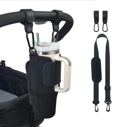 UXIETIN Stroller Cup Holder Compatible with Stanley,Stroller Cup Holder with Adjustable Strap and Pouch Taking Everywhere,Accessories for 30/40oz Stanley Cup