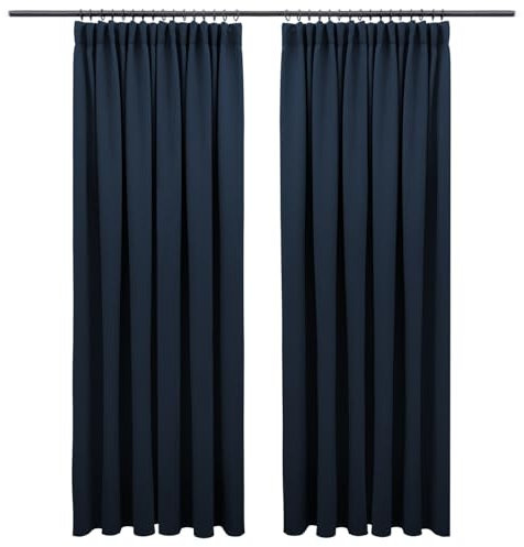 Blumtal Verdunklungsvorhänge Kräuselband 140x265 cm im 2er Set - Oeko-TEX zertifizierte Vorhänge Blickdicht - Thermovorhang Hitzeschutz - waschbare Vorhänge mit Kräuselband für Schiene in Dunkelblau