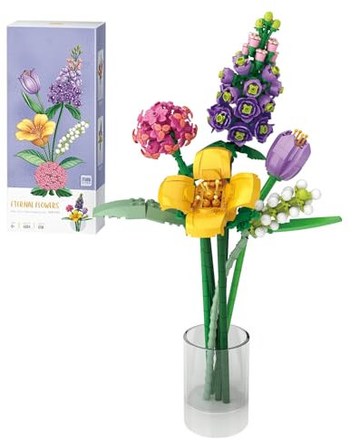 MEIEST Set di mini mattoncini per bouquet di fiori, collezione botanica, giocattolo da costruzione, fiori artificiali creativi fai da te, decorazione per la casa (viola)
