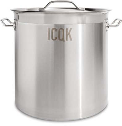 ICQK Olla de acero inoxidable, 50 l, tapa incluida, diámetro 40 cm, con borde para verter, compatible con inducción, eléctrica, cerámica, gas, fondo triple capa, asas de acero, asistencia italiana