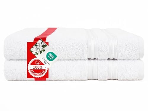 Hammetex 2er Badetücher Set, 100% Baumwolle Premium Qualität Groß 70x140cm Duschtücher, Weich Saugstark Schnell Trocknendes Badetücher, Weiß