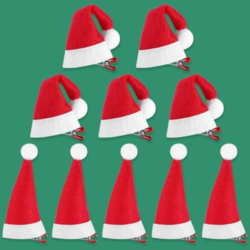 Fermagli Accessori Natale, 10 Pezzi Mini Cappello Natalizio Mollette per Capelli, Forcine Pinzette, Rosso Decorazione Natalizi Regalo per Bambina Bambini Ragazza Donna