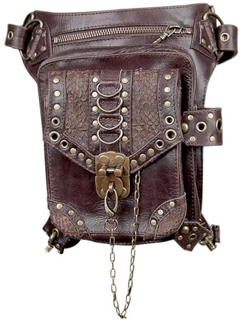 Mittelalter Gürteltasche, Vintage Leder Steampunk Hüfttasche Hüfttasche Beintasche Steampunk Tasche für Reisen Wandern Mädchen Damen Herren, braun, 24-27cm x 20cm x 18cm, Mittelalterliche Gürteltasche