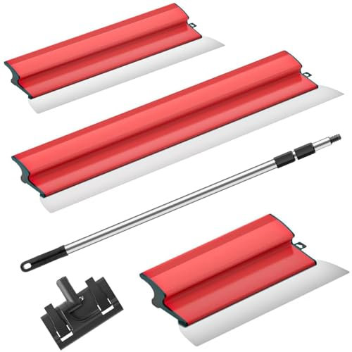Hanured® Spatola per Stucco Kit, Spatola per stucco muro con Maniglia di estensione, Lama in acciaio inox e alloggiamento in alluminio (25cm+40cm+60cm)