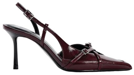 BAISOILIHA Donne Cinturino sul retrò Heels in A Faux Patent Pelle Sintetica Finish Pump Bow Detail Fibbia Closure Thin Heel Appuntito Sposa Festa Le Signore Ragazze Burgundy Numero 35
