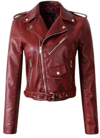 hehiy Damen Lederjacke mit Kapuze im Biker Look Schwarz Lederjacken FüR Damen Mit Nieten Bikerjacke Damen Mit Fell