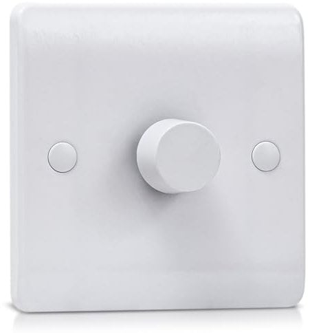 Universal LED Dimmer Switch, 1 Gang 2-Way (3-100W), Rotary Push On/Off, Compatible with Dimmable LED/Halogen/Incandescent Bulbs - White Moulded Design